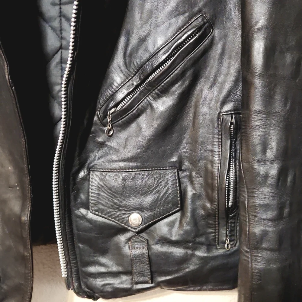 Vintage 80's Baja California Leather Biker Jacket Black Size 40 - Picture 7 of 14